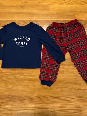 L.L. Bean Navy Top with Red Plaid Pajama Pants